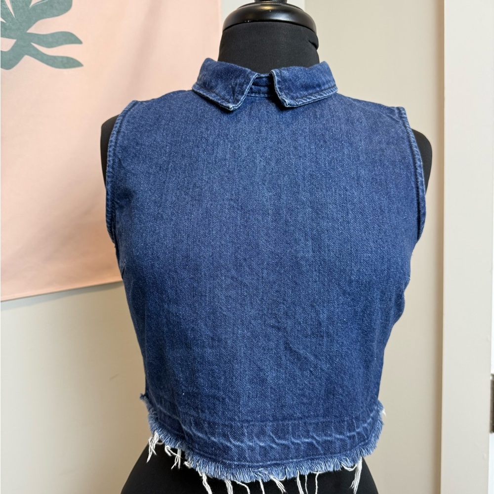 Fashion Union Blue Denim Sleeveless Crop Top